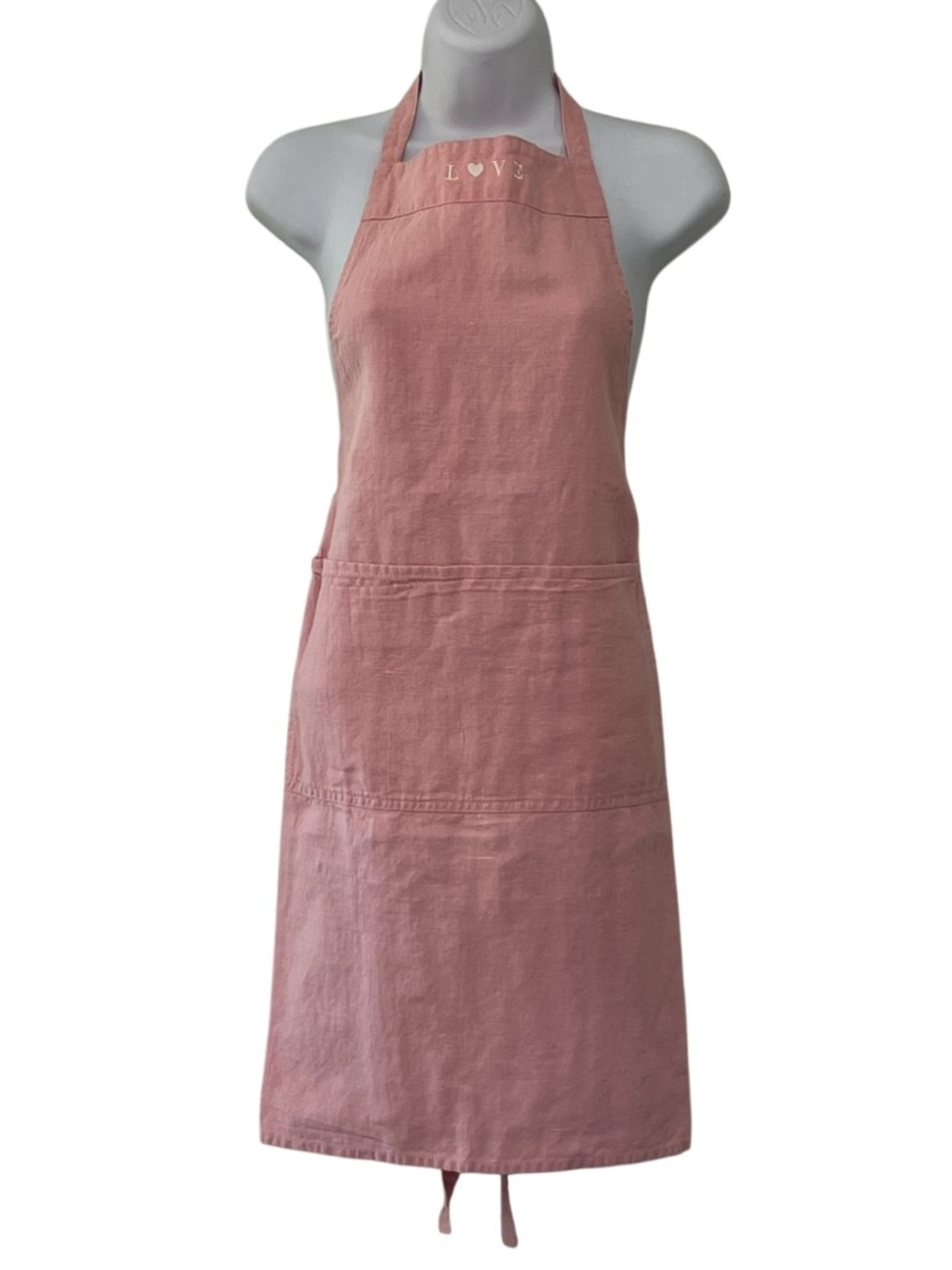Williams Sonoma Dusty Rose Linen Apron with LOVE Embroidery